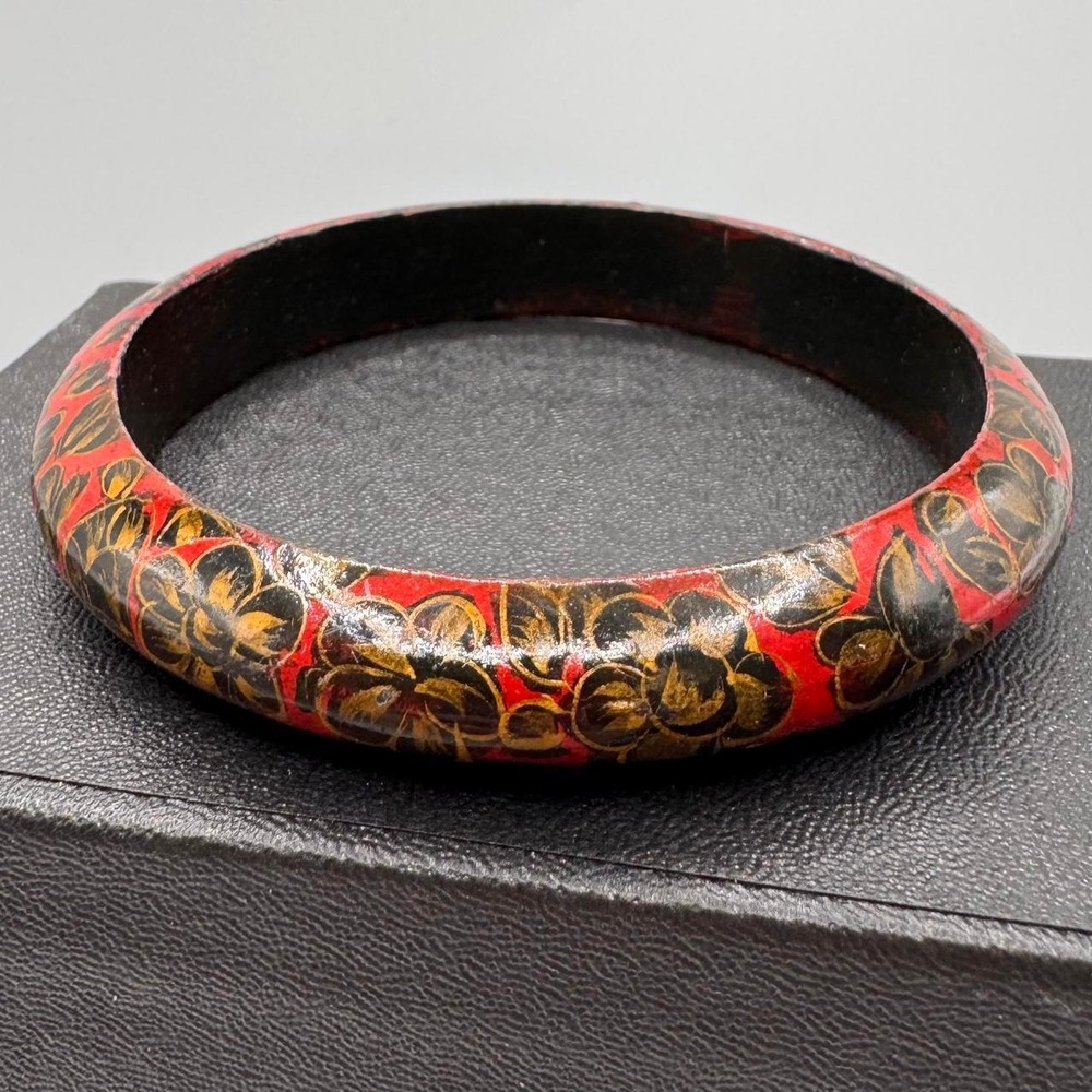 Boho bangle red lacquer bangle with black/gold floral design
